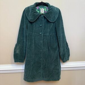 Tulle Green Corduroy Coat Jacket With Floral Patterned Liner, Women’s Medium